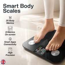 Smart Digital Bathroom Scales for Body Weight Fat BMI Heart Rate 25 Metrics App