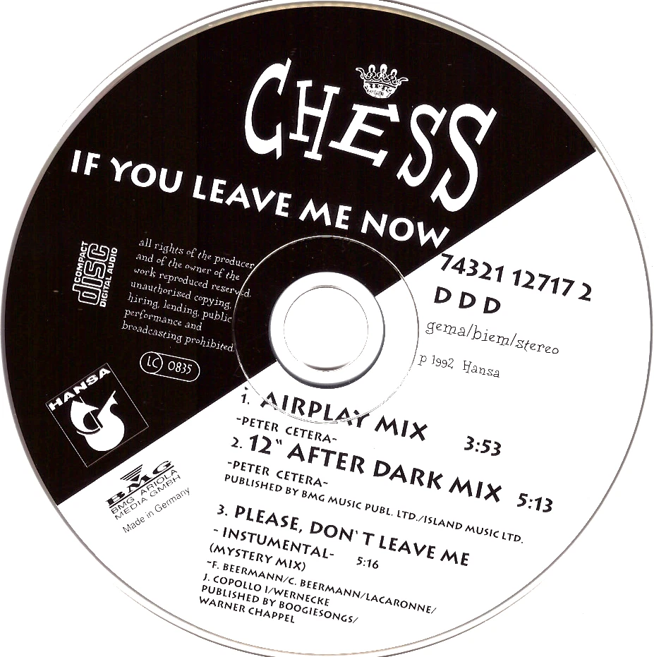 Chess - If You Leave Me Now (Maxi-CD), [1992] sehr gut (0713) - Bild 3 von 4