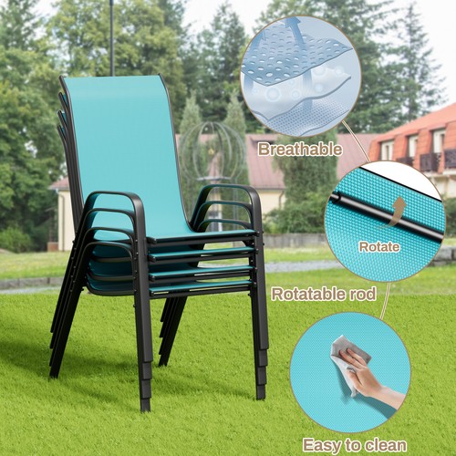 5 Piece Outdoor Patio Dining Set Garden Square Table and 4 Stackable Arm Chairs - Picture 23 of 49