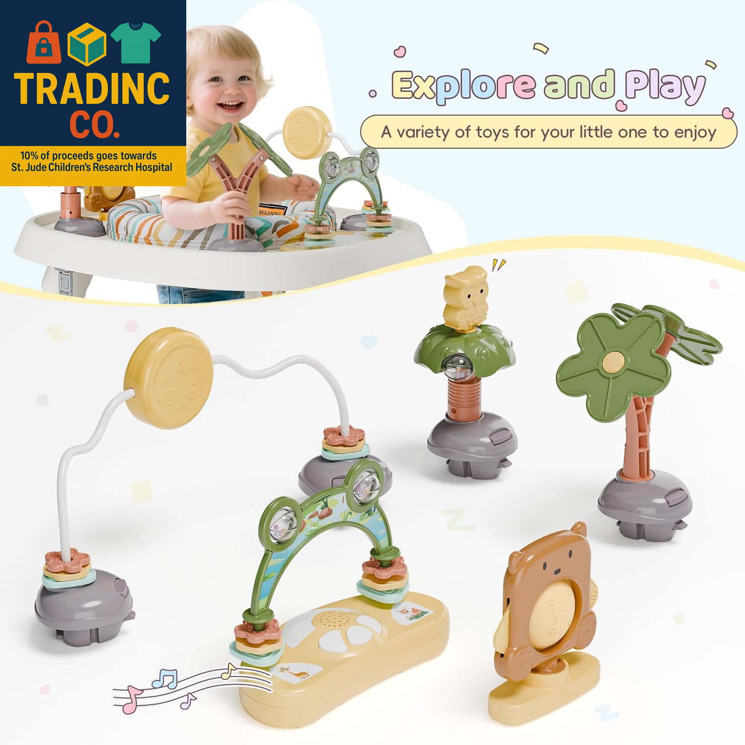 Baby Activity Center, Baby Jumpers and Bouncers with 5 Toys, Lights & Music, Adj