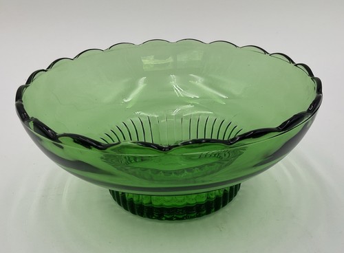 Vintage EO Brody Co grün Glas gerippt Sockel Schüssel Jakobsmuschel Rand M2000 - Bild 4 von 8