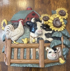 Vtg 1997 Home Interior Farmhouse chicken cow pig Wall hanging Decor Plaque farm