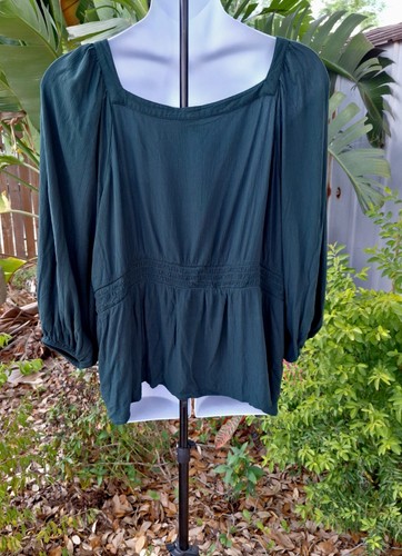Old Navy Top SZ 4X Womens Square Neck Ruched Blouse Boho Peasant Green - Picture 3 of 11