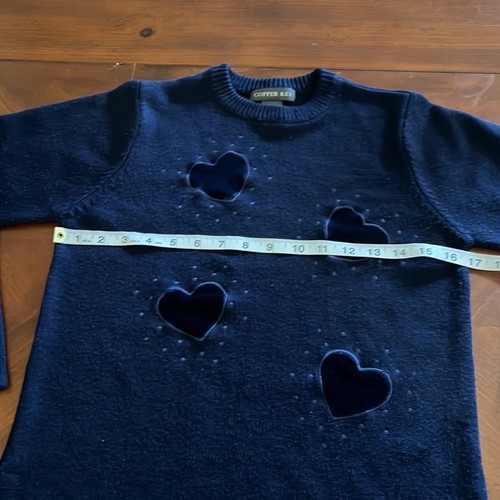 Copper Key Juniors Navy Blue Sweater with Velvet Heart Appliqués Pullover Y2K - Picture 8 of 10