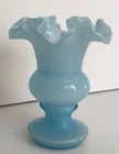 Vintage Fenton Art Glass Powder Blue Cased Overlay Crimped Vase 6.5" Height
