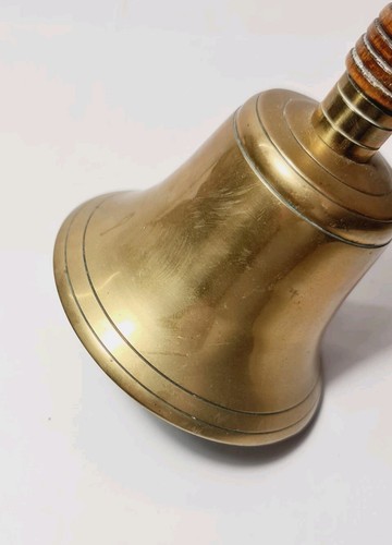 Vintage 7" Schoolmaster Brass and Wood Hand Bell - Diameter ~4" - Picture 6 of 19