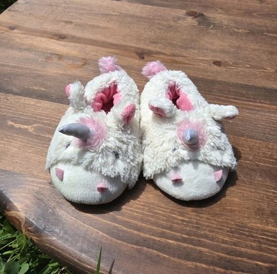 Girls Unicorn Slippers Size 5/6 UK 3/4 Plush Fuzzy Pink White House Shoes...
