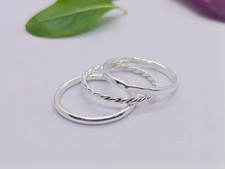 Set of 3 Thin Silver Stacking Rings, Smooth, Hammered, Twist sterling silver sta