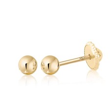 14k Yellow Gold 3mm Ball Stud Earrings for Women Girls and babies Screwback ...