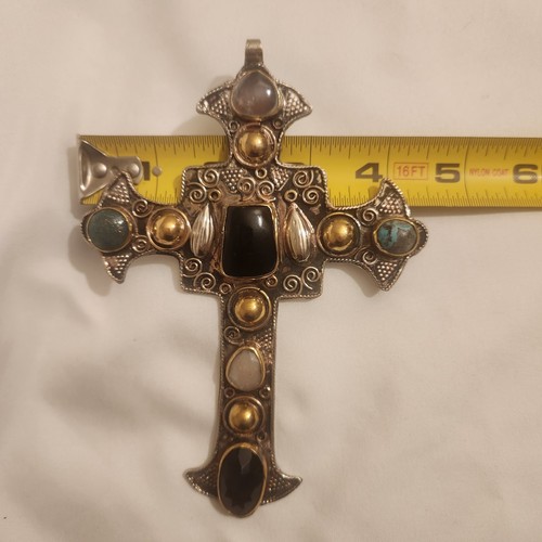 Turkmenischer großer 6 Zoll religiöser Kreuz Anhänger bunte Edelsteine (110) - Bild 16 von 16