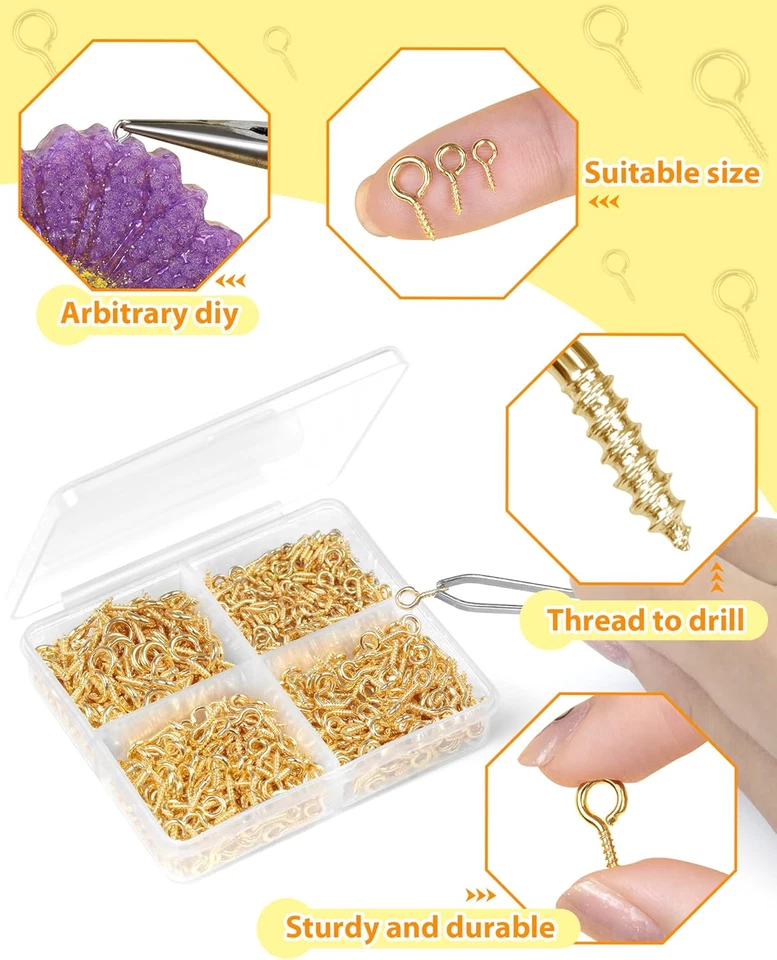 600 piezas pequeños pasadores de tornillo para hacer joyas y manualidades hágalo usted mismo, mini tornillos de ojal para  Foto 4 de 4
