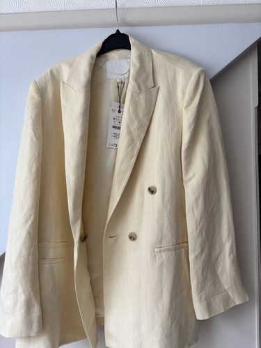 ZARA BNWT 2025 BUTTER YELLOW MINIMAL LINEN BLAZER ZW COLLECTION SIZE M 3014/793 - Picture 8 of 9