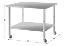 36x24×34 useful Stainless steel work prep table on wheels for kitchen or garage