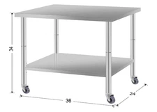 36x24×34 useful Stainless steel work prep table on wheels for kitchen or garage