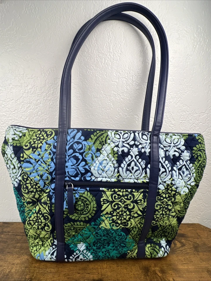Bolso Vera Bradley Icónico Azul Verde Azul Marino Correas de Cuero ¡¡¡HERMOSO!!!! Foto 3 de 4
