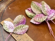 vintage millinery velvet leaves 1 tri leaf stem made in Japan lilac green