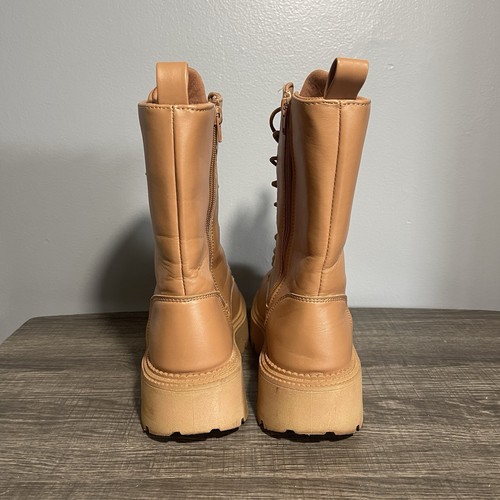 Rouge Helium hellbraune klobige Damen-Schnürstiefel aus Kunstleder Größe 9 - Bild 5 von 10