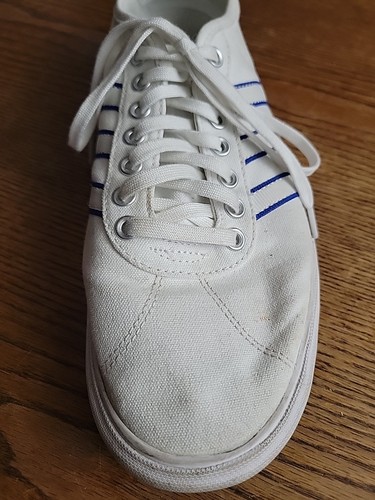 Mens 9.5 Adidas White Canvas Red & Blue Shoe LEFT ONLY amputee - Picture 4 of 9