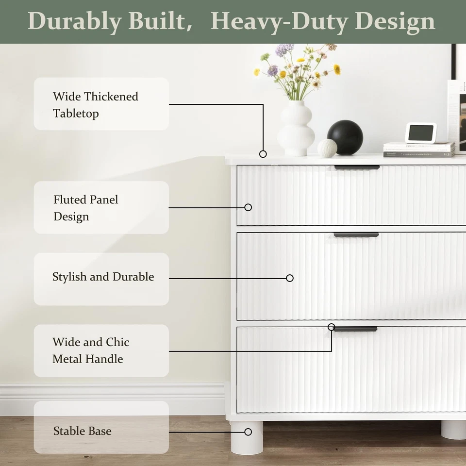 Cómoda blanca moderna con 6 cajones para dormitorio granja, organizador de almacenamiento Foto 4 de 4