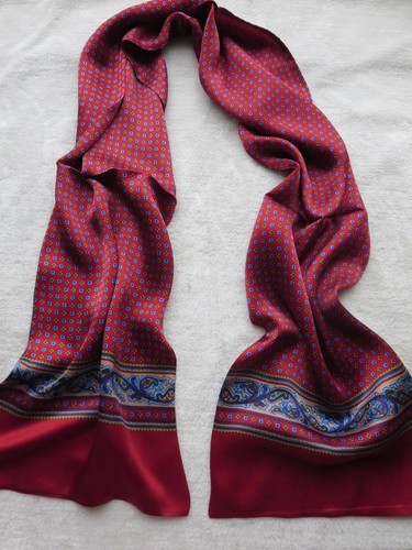 Men's 100 Silk Scarf Cravat Long Neckerchief Double Layer Blue Black - Picture 24 of 34