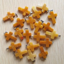 Fashion Natural Yellow Jade Cross Silver P Beads Pendants 50pcs/lot Wholesale