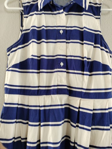 Milly Striped Shirt Dress Blue White Fit Flare Sleeveless Belted Pockets Size 2 - Picture 2 of 5