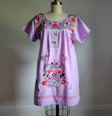 VTG OAXACAN MEXICAN LAVENDER PURPLE FLORAL EMBROIDERED DRESS Mint Condition  | eBay
