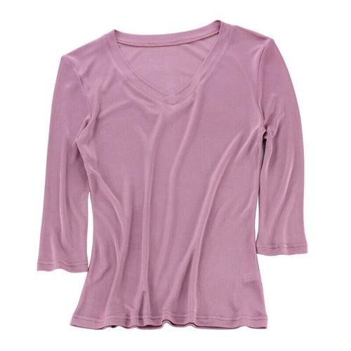 Damen-T-Shirt aus 100 % Maulbeere Seide gestrickt V-Ausschnitt Unterhemd 3/4 langarm - Bild 20 von 20