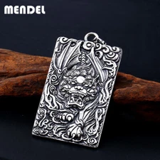 MENDEL Mens Large Lion Pixiu Amulet Yin Yang Pendant Necklace Stainless Steel