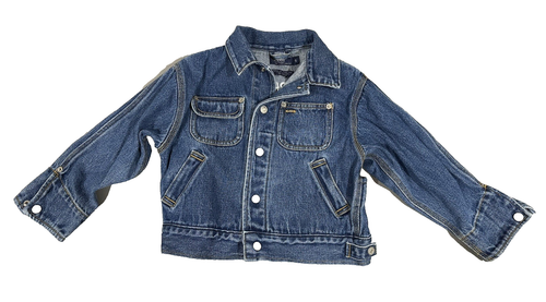 Ralph Lauren Polo Sport  Sz 5 Denim Jacket Blue USA Flag Patch Spell Out Logo - Picture 1 of 19