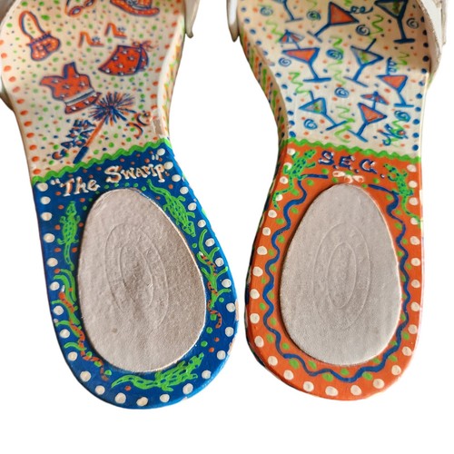 Vtg Florida GATORS Dr Scholl's Wooden Hand Painted The Swamp Sandals Shoes Sz 6 - Picture 7 of 17