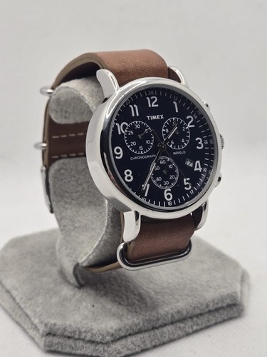Timex TWC063500 Weekender Chronograph Watch–Dark blue Dial/Tan Leather Strap