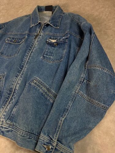Rocawear Mens Cotton Logo Embroidered Collared Pockets Blue Denim Jacket 2XL - Picture 3 of 9