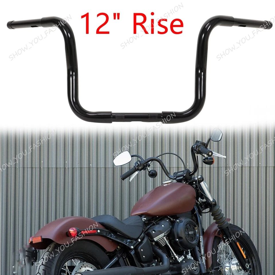 Black 12" Rise Ape Hanger 1-1/4" Handlebar For Harley Touring Street Road Glide Foto 3 de 4