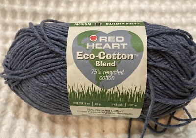 Red Heart yarn Eco-Cotton blend, 3oz, 145 yards, denim, 75% recycled cotton