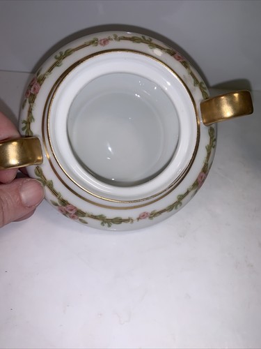 Theodore Haviland Limoges France Covered Sugar Bowl Pink Roses, Gold Band - Picture 5 of 10
