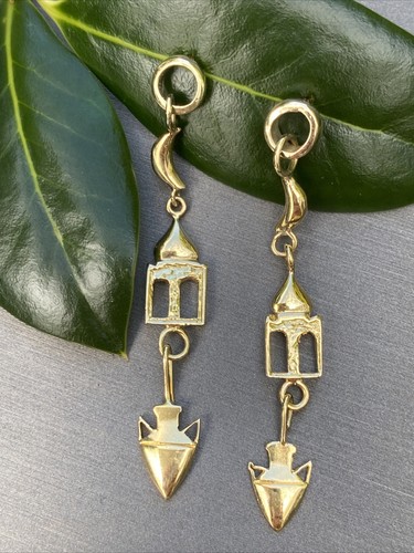 Vintage Celestial Earrings Estate Fine Jewelry Pre-Owned Moon Amphora 14K 18K - Picture 2 of 23