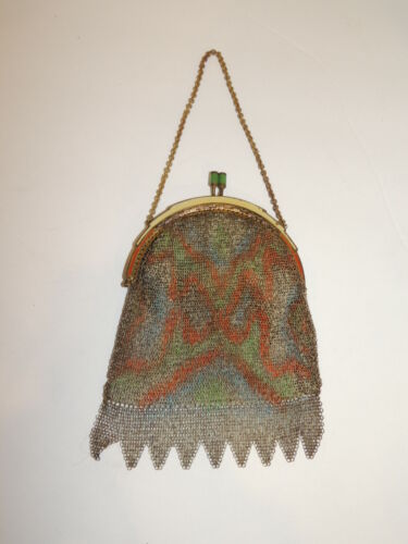 Vintage 1930's Micro Mesh Art Deco Enameled Flapper Purse - Picture 2 of 5