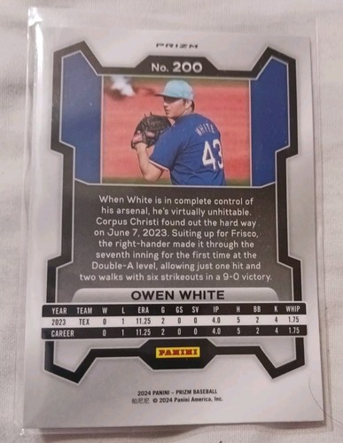 2023 Panini Prizm Baseball #12 Owen White Pink Ice Prizm Parallel Texas Rangers - Picture 2 of 2