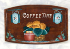 Colorful Hand Painted Coffeetime Medium Sized Rectangular Teak Wood Serving Tray