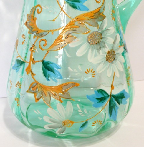 Antique Victorian Aqua Green Vaseline Glass Lemonade Water Pitcher 4 Tumblers - Picture 8 of 18