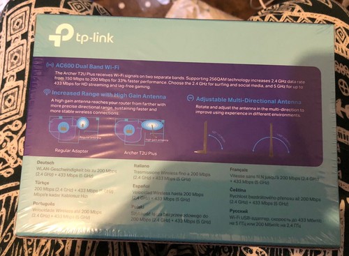 TP-LINK AC600 USB Archer 2 T2U Plus High Gain Wireless New In Plastic Antenna - Picture 2 of 2
