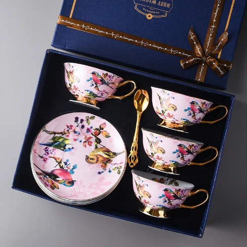 Juego de tazas de café de cerámica europea taza de té de hueso dorado tetera fiesta de té tarde Foto 4 de 4
