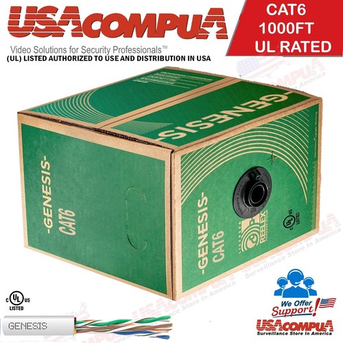 CAT6 1000ft  Solid Copper Ethernet Cable UL LISTED (WHITE) GENESIS - Picture 1 of 6