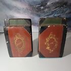 Antique Vintage Ceramic Book Ends metal base with glued velvet