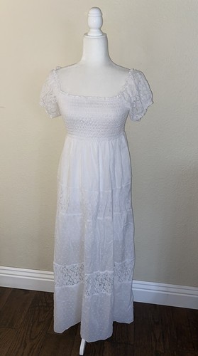 Anna Kaci California White Spring Summer Dress New Peasant Gauze Lace Small