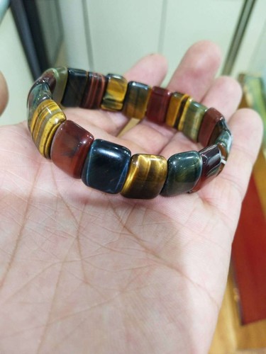Natural Multi-Color Tiger's Eye Gemstone Rectangle Beads Bracelet AAA 14×10 mm - Picture 6 of 7