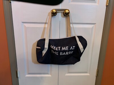  Meet Me At The Barre Gym / Workout Bag Blue Denim with Off White Straps