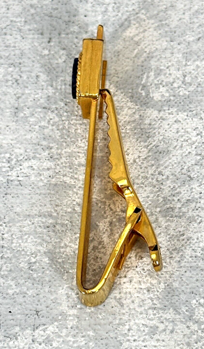 Tie Clip Dante Gold Tone Oval Blue Lapis Stone Clasp Bar 2 Inches Wide Vintage - Picture 6 of 8
