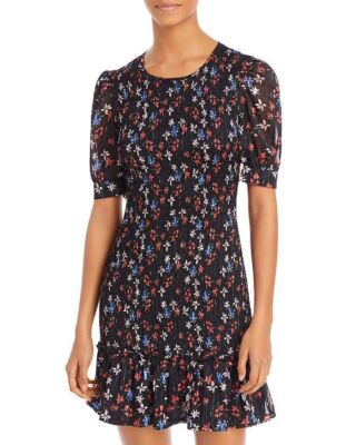 #ad AQUA Dress Black Floral Smocked Mini Women Sz M NEW NWT BL2 $19.60